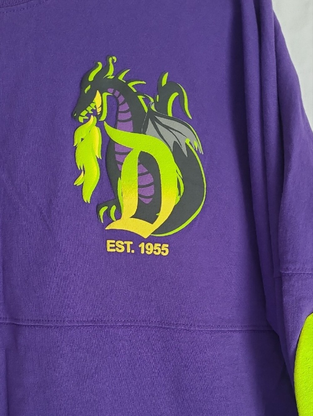 Disney Resort Purple Long-sleeve Shirt with Dragon & Neon Green Flame Graphics - Picture 2 of 5